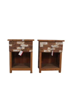2 Retro botenhouten nachtkastjes