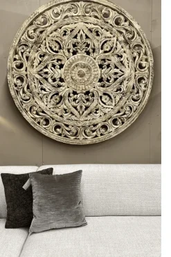 Grote ronde wanddecoratie 150 cm wit beige