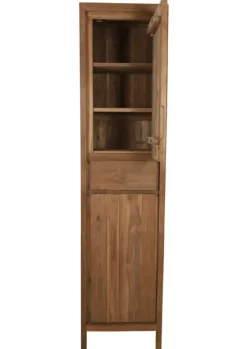 Hoge smalle teak houten badkamerkast 45x35x190 cm