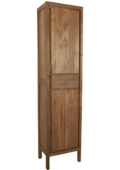 Hoge smalle teak houten badkamerkast 45x35x190 cm
