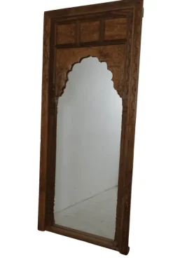 Houten spiegel met boog en houtsnijwerk 90×210 cm