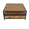 Industriële Salontafel van ruw Teak hout en Metaal