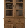 Kleine landelijke massief teak vitrinekast 120 cm