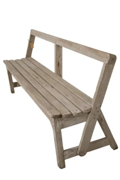 Oud Houten Schoolbankje met Rugleuning – 182x53x85 cm
