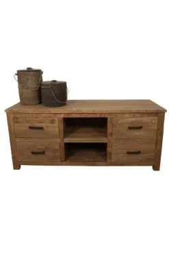 Oude houten pot met deksel en touw