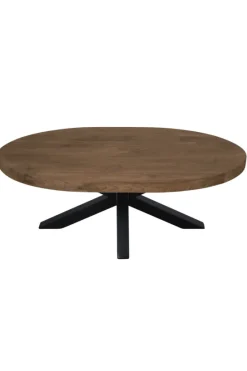 Ovale Teak Houten Salontafel met Zwarte Matrixpoot