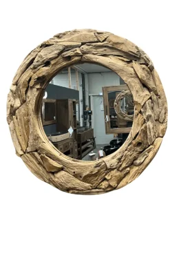 Ronde Wortel Teak Spiegel