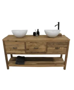 Super rustiek teak houten badkamermeubel 160 cm