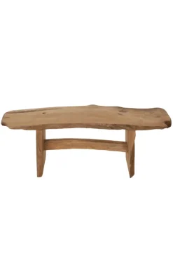 Teak Houten Bankje met Boomstam blad