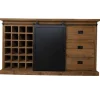 Teak houten dressoir met metalen schuifdeur en wijnrek 160 cm
