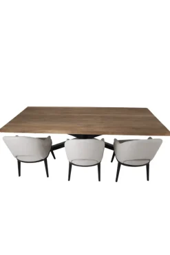 Teak houten eettafel 220 cm met zwart metalen matrixpoot