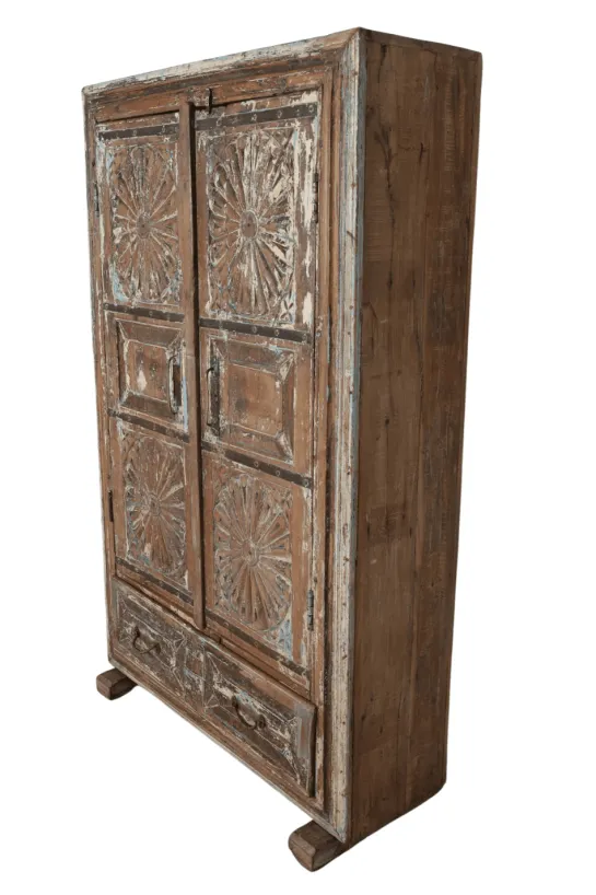 Unieke verweerde Indiase kast – authentiek en stijlvol 90 cm