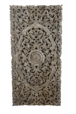 Wanddecoratie houtsnijwerk rechthoekig 150×75 cm beige