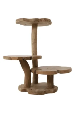 Wortel Teak Houten Kattenpaal / Plantentafel – 3 Plateau’s