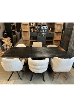 Zwarte mango houten eettafel met metalen matrixpoot
